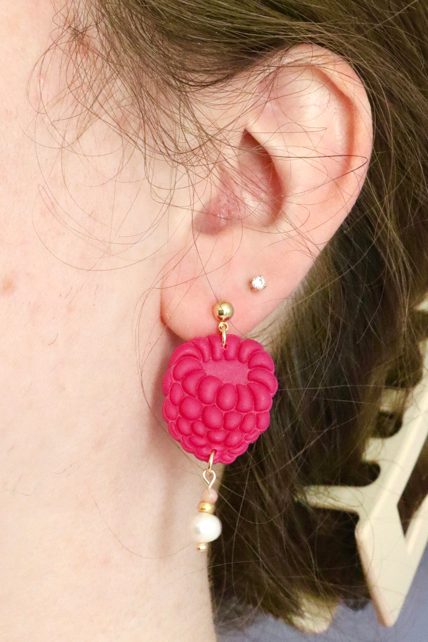 Freshwater Pearl Drop Raspberry Dangles