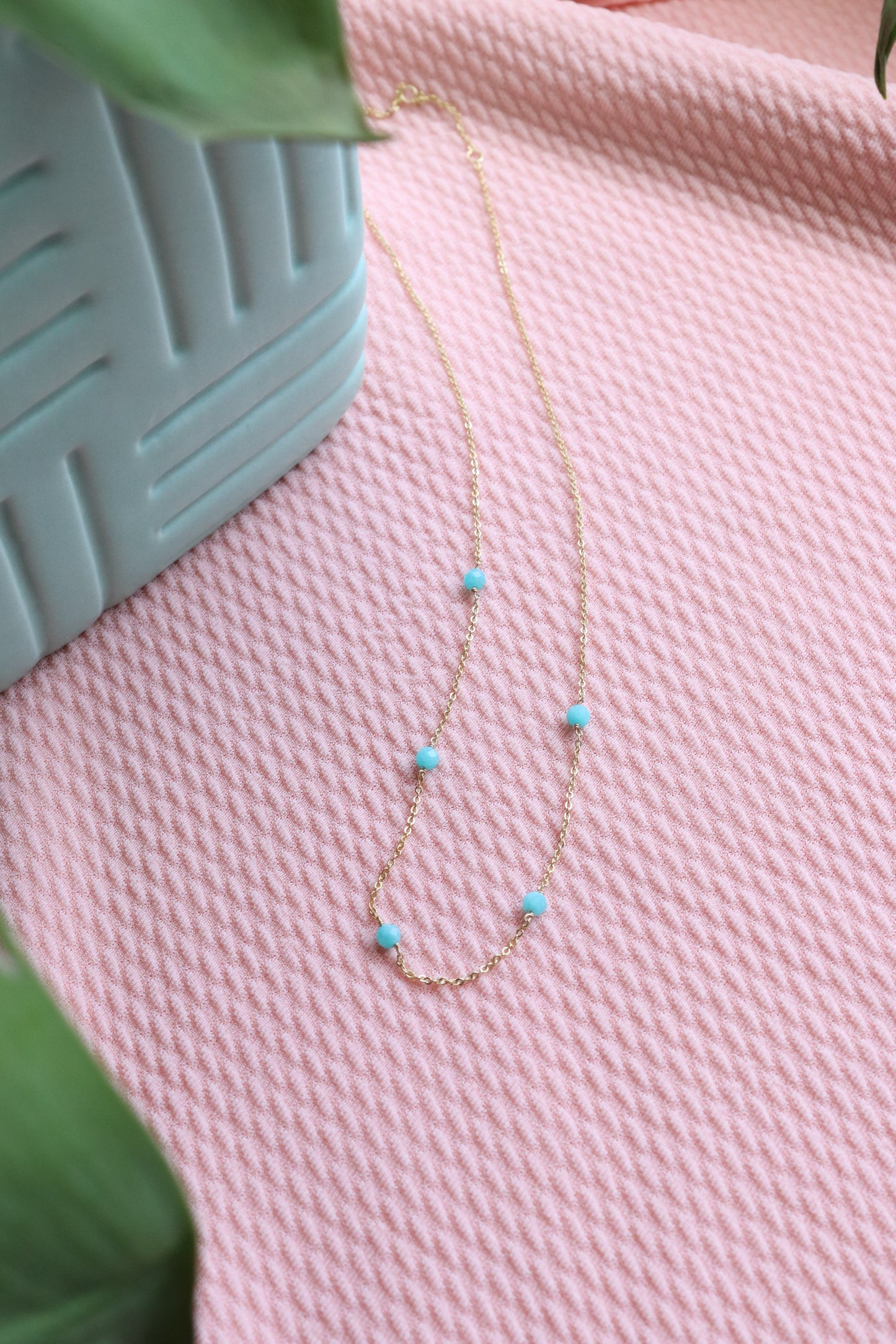 Dainty Turquoise Gold Vermeil 16.5" Necklace