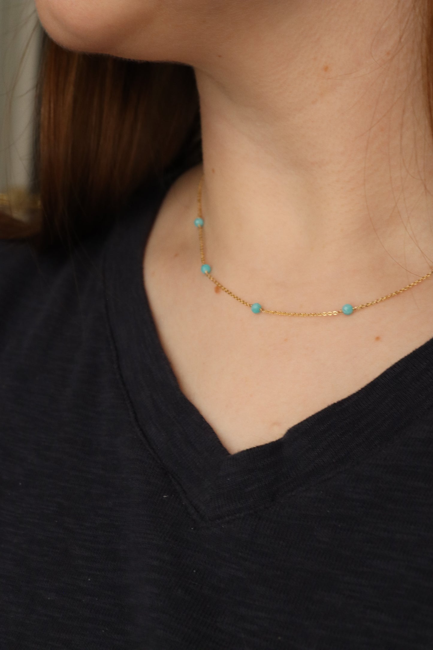 Dainty Turquoise Gold Vermeil 16.5" Necklace