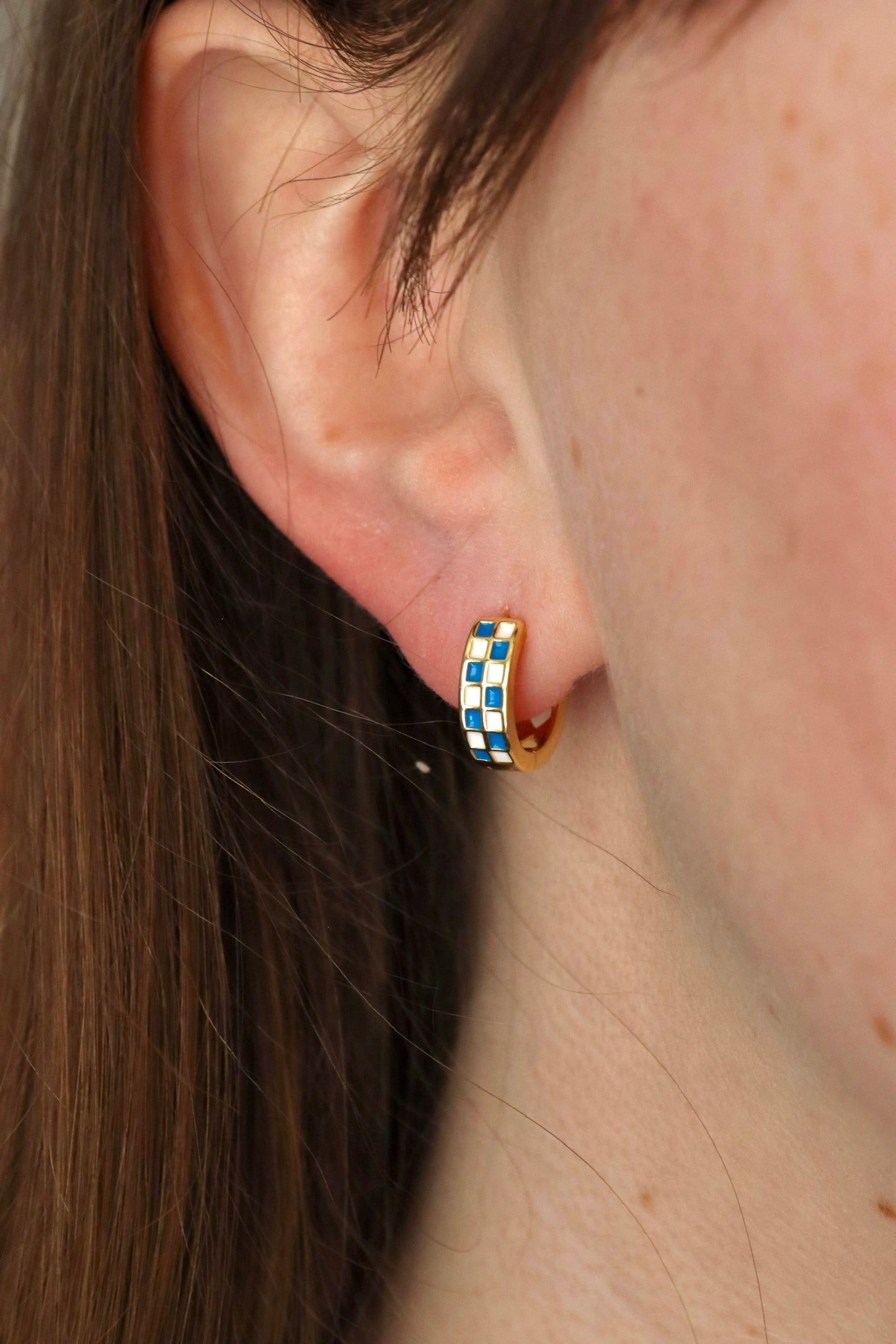Checkerboard Gold-Filled Hoops