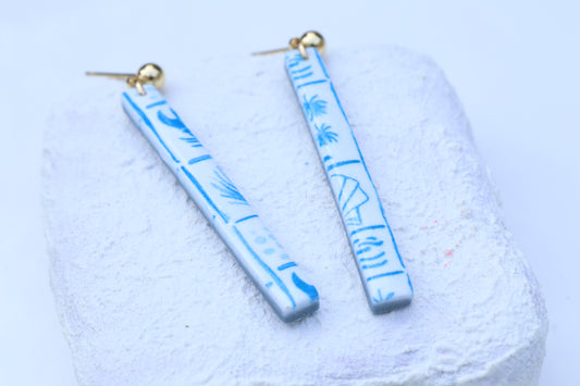 *Classic Coastal Print Skinny Rectangle Dangles