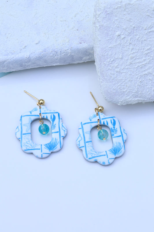 *Classic Coastal Print Scalloped Dangles