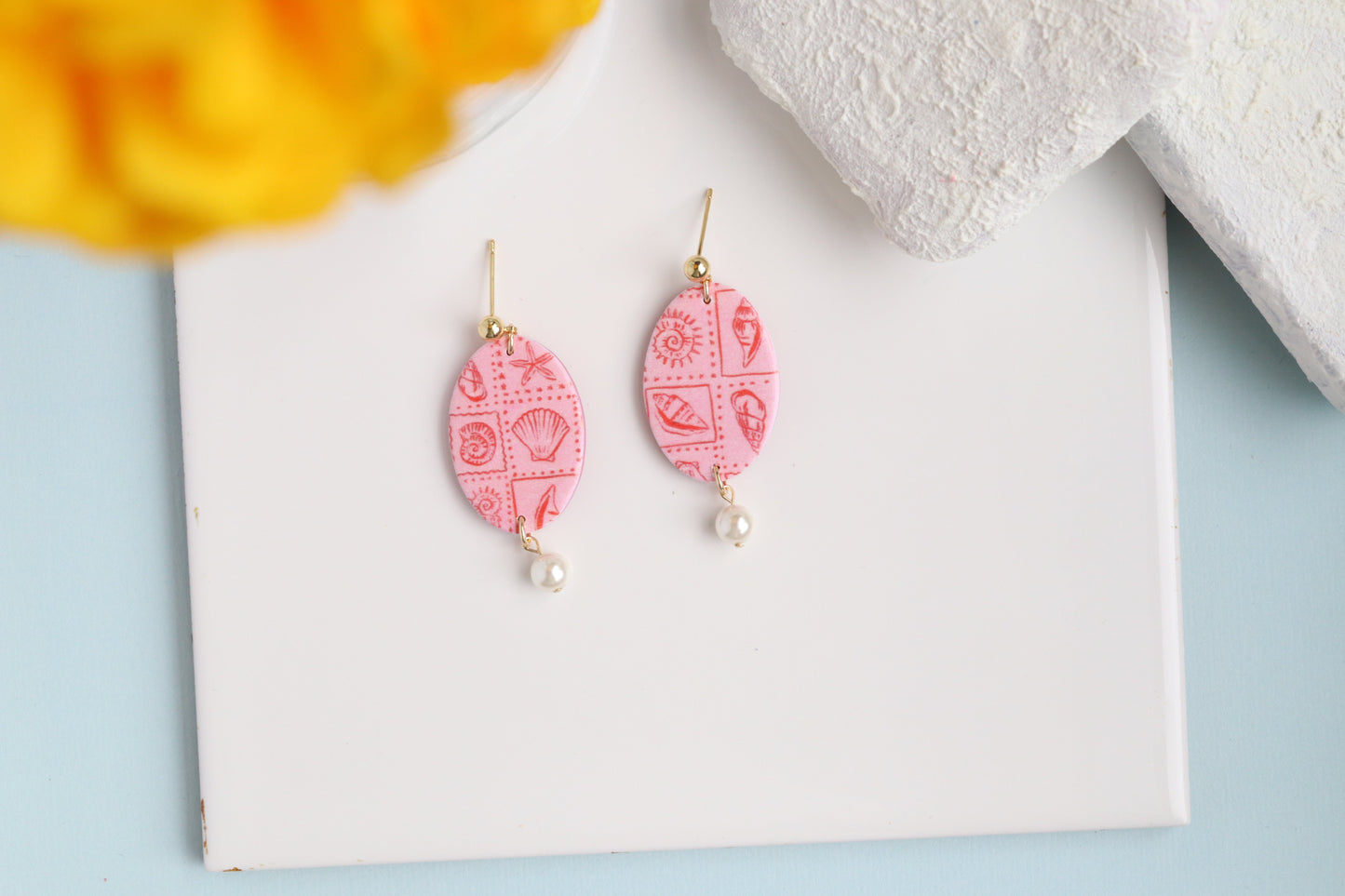 *Pink Coastal Drop Dangles (Pearl Bead)