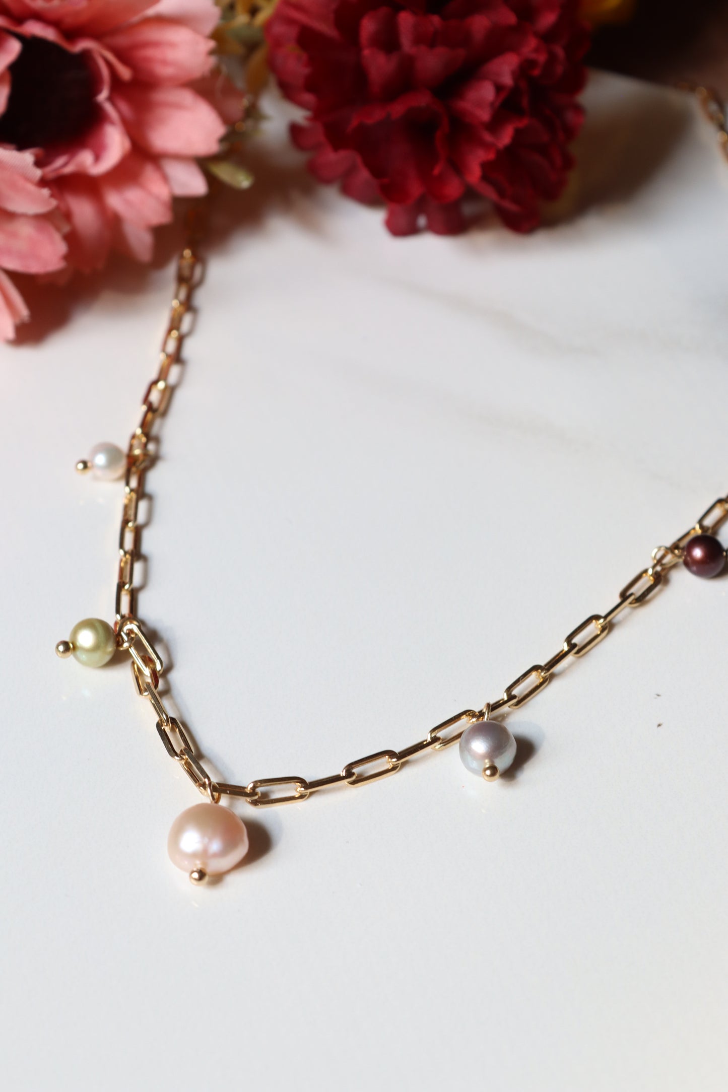 Multicolored Pearl Drop Necklace