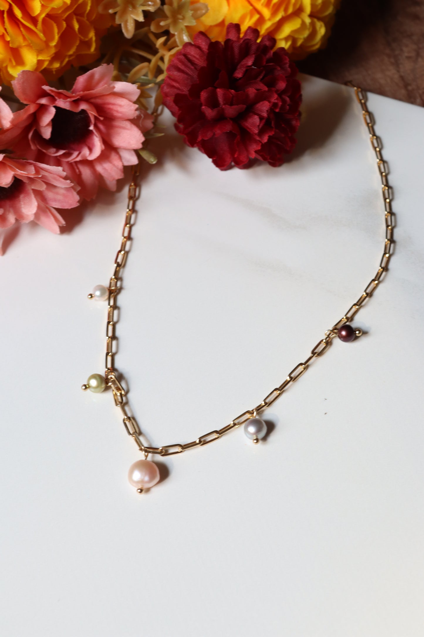 Multicolored Pearl Drop Necklace