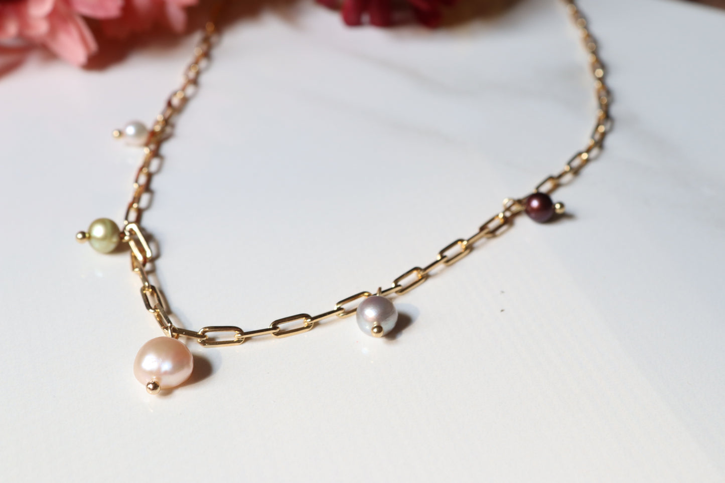 Multicolored Pearl Drop Necklace