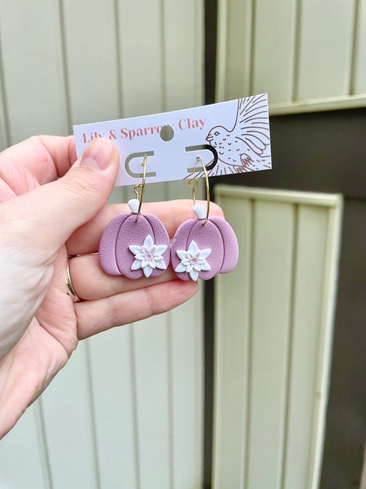 Purple Floral Pumpkin Hoops