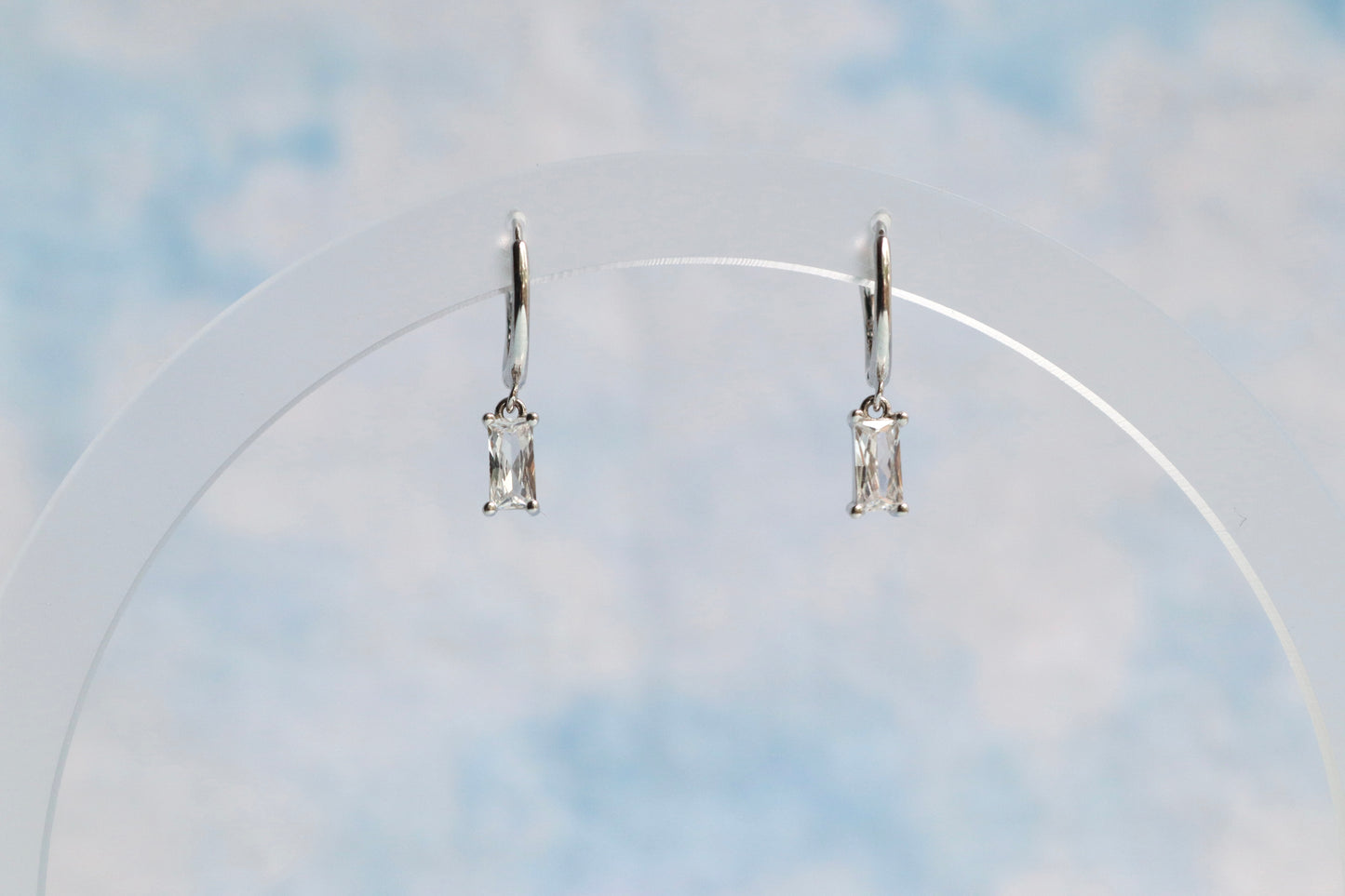 Sterling Silver Baguette Charm Hoops