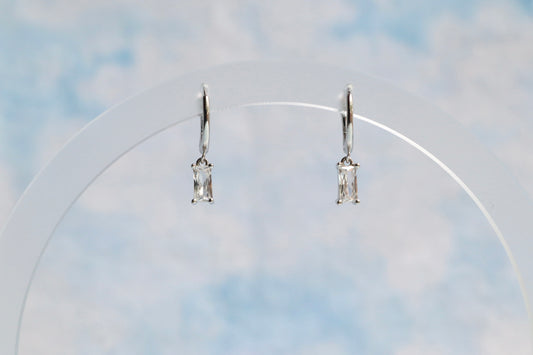 Sterling Silver Baguette Charm Hoops