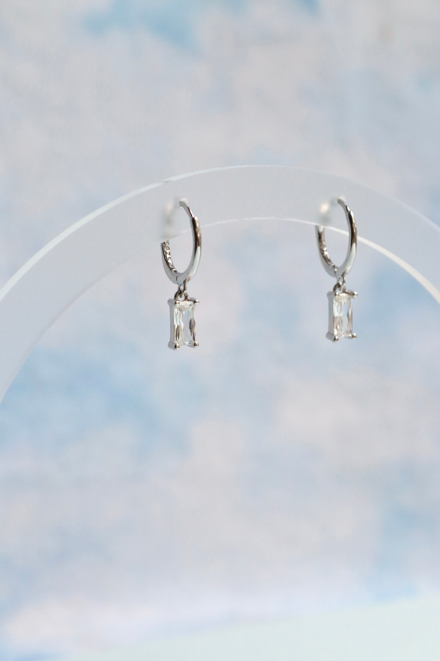 Sterling Silver Baguette Charm Hoops