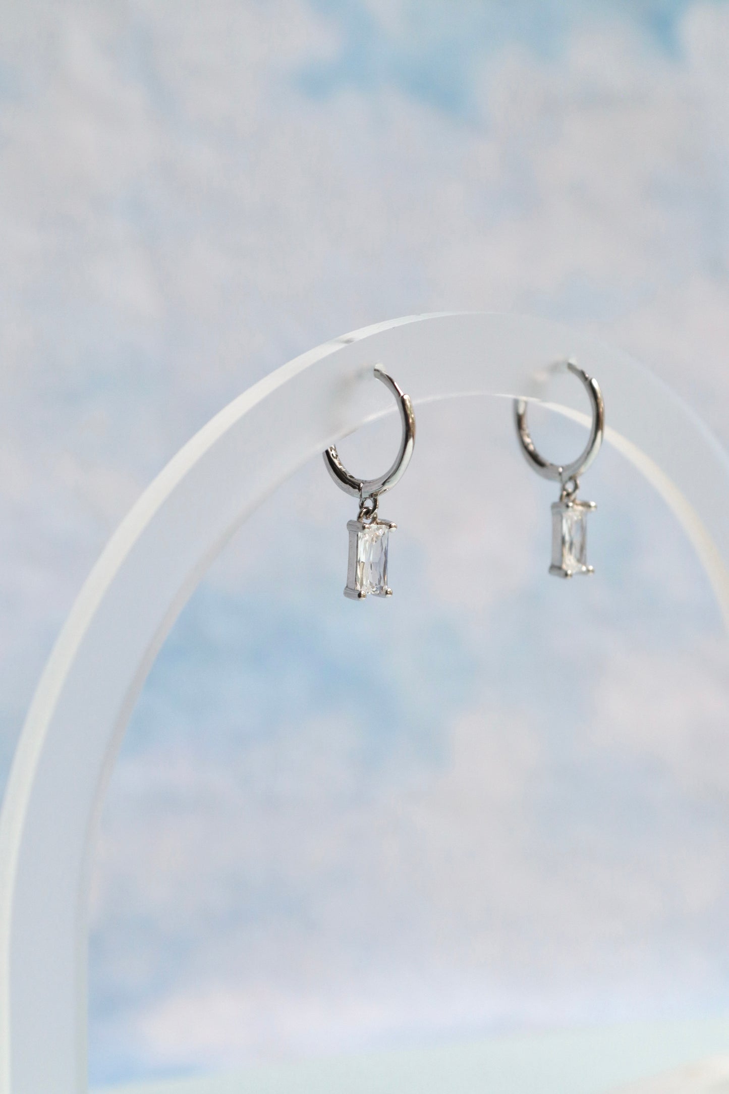 Sterling Silver Baguette Charm Hoops