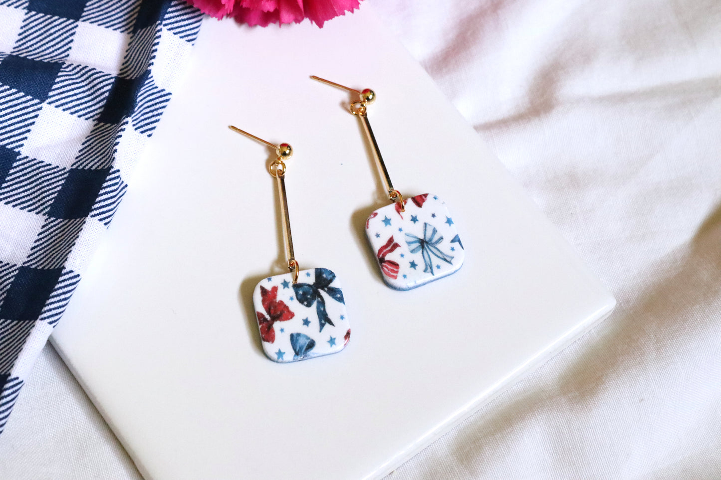 Red, White, and Bow Drop Dangles