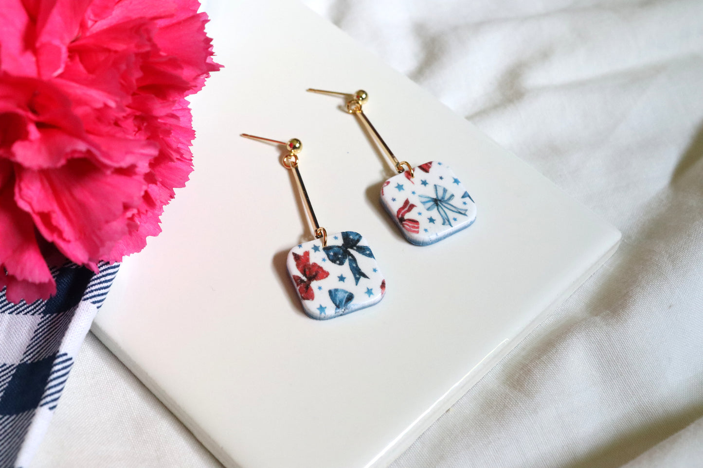 Red, White, and Bow Drop Dangles