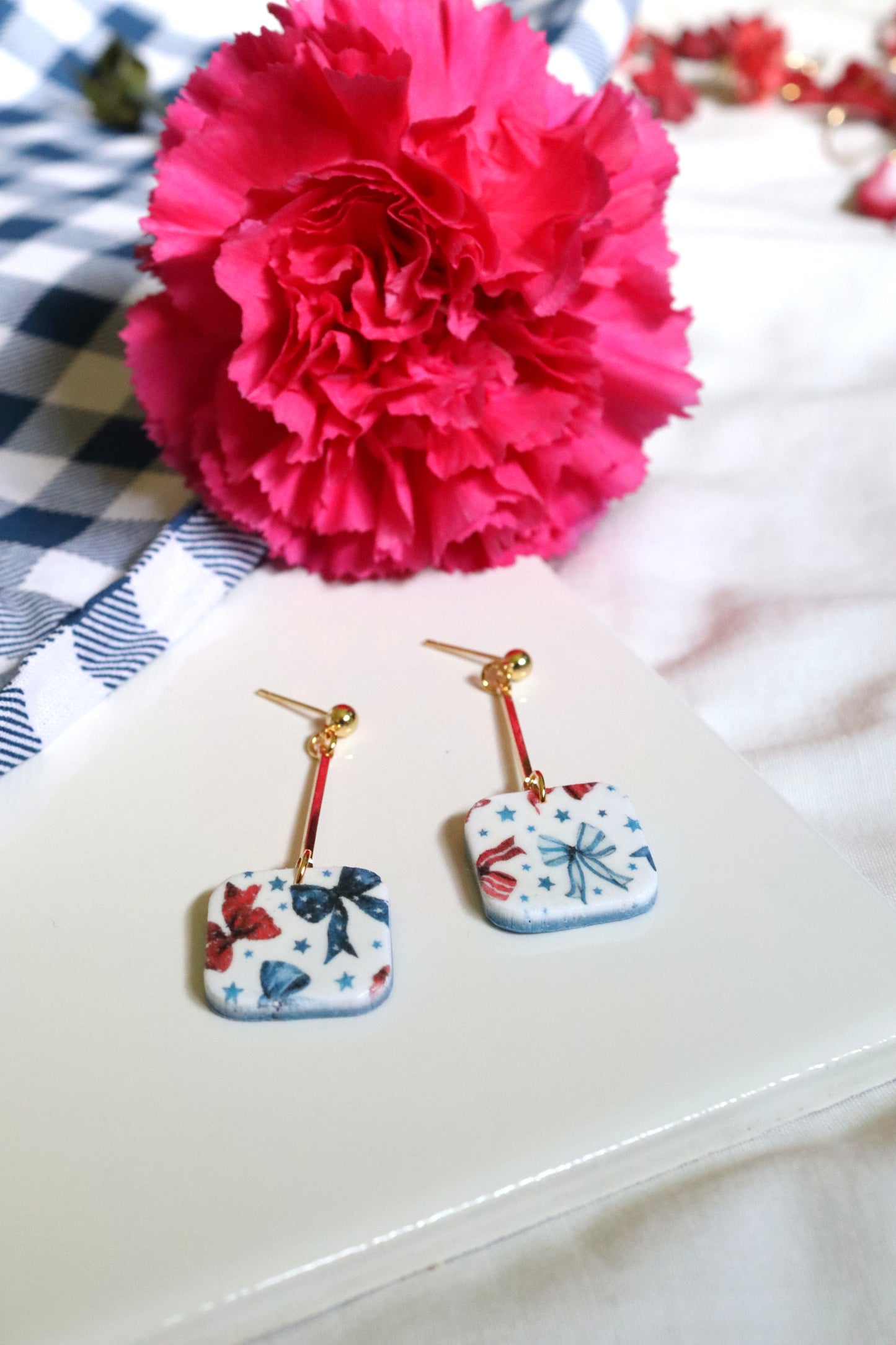 Red, White, and Bow Drop Dangles