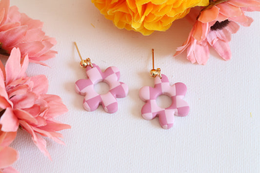 Checkered Flower Dangles