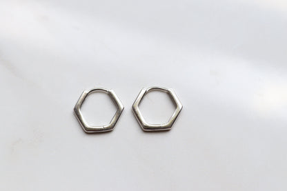 Sterling Silver Hexagon Hoops