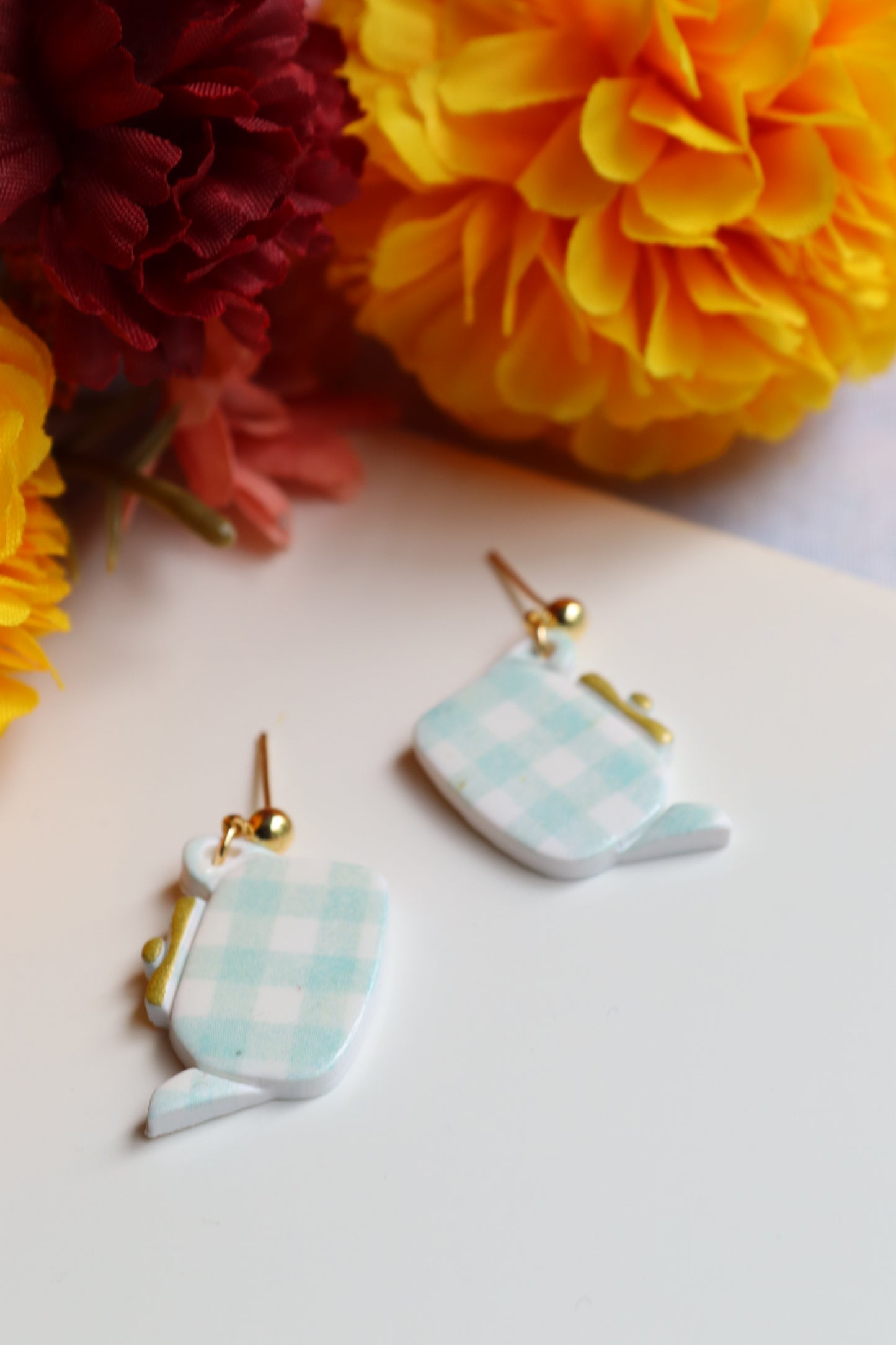 Gingham Teapot Dangles