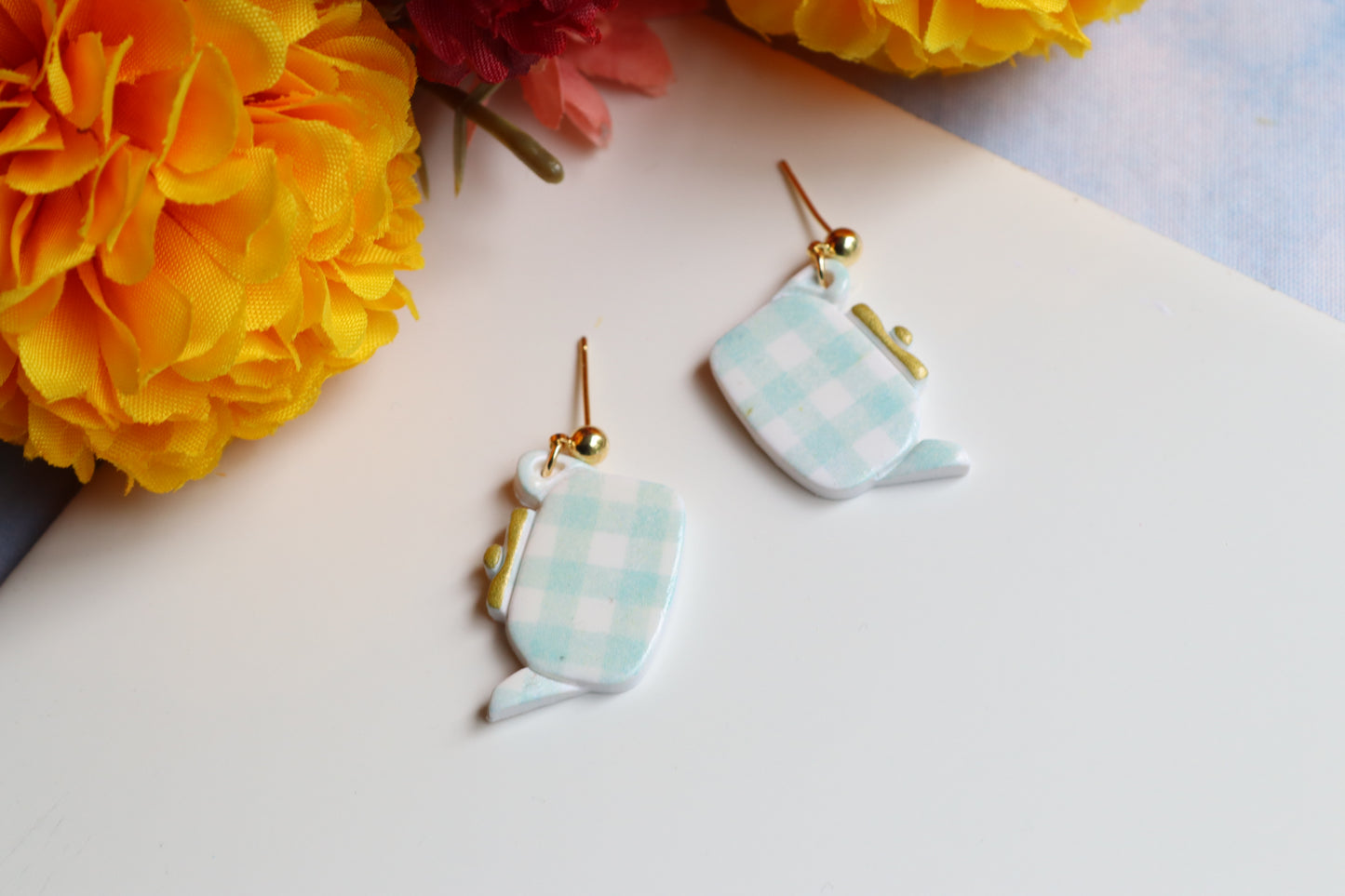 Gingham Teapot Dangles