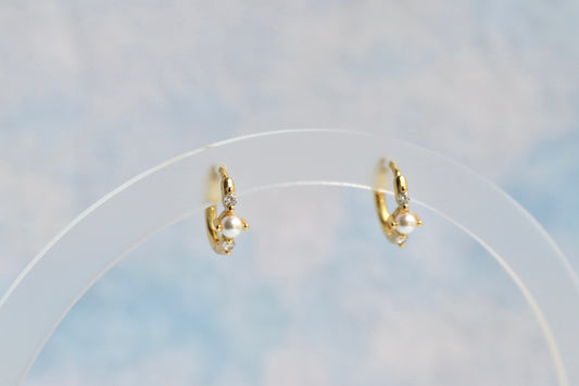 Gold Vermeil Tiny Pearl Hoops