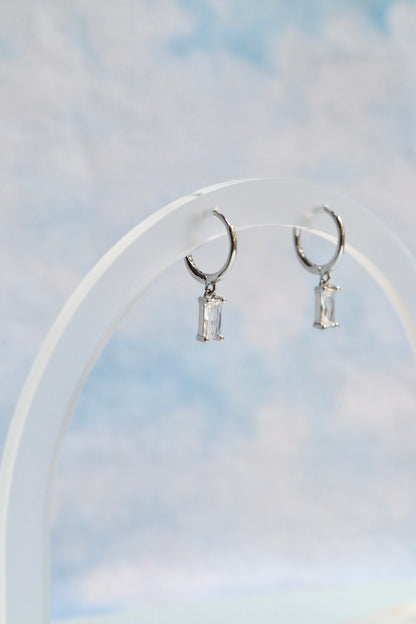 Sterling Silver Baguette Charm Hoops