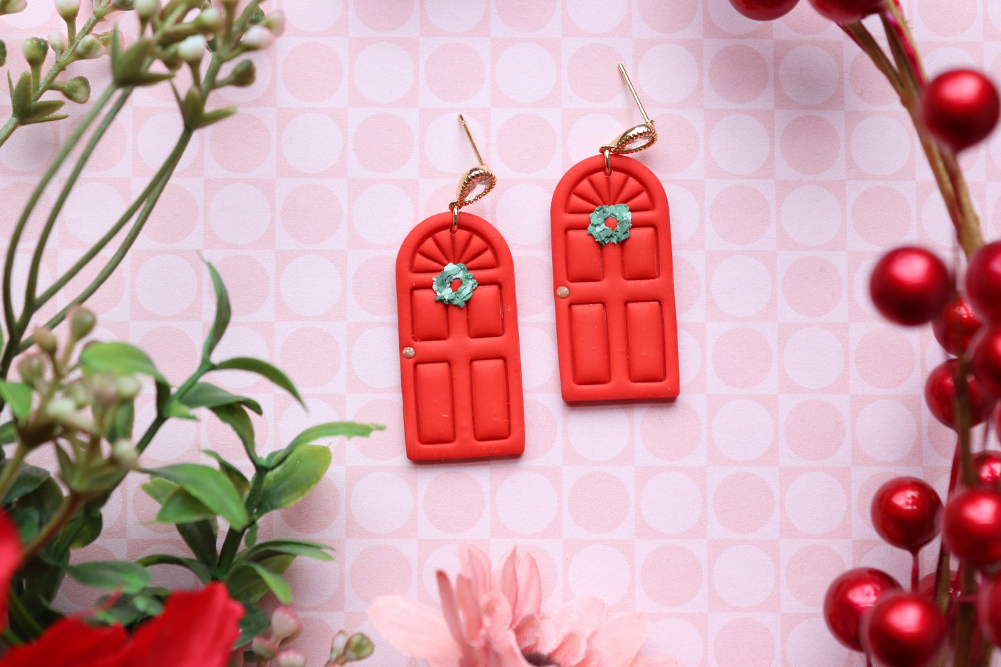 Red Door Christmas Wreath Dangles