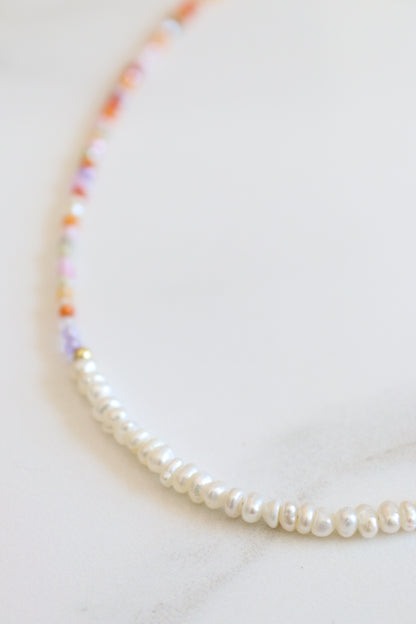 24k Gold-Filled Pearl and Gemstone Beaded Necklace | 18"