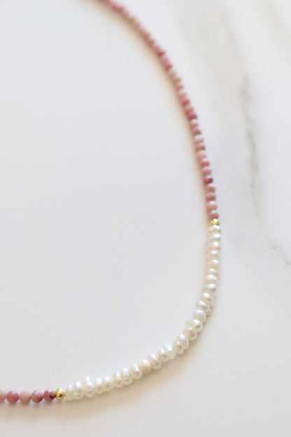24k Gold-Filled Pearl and Gemstone Beaded Necklace | 18"