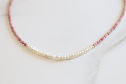 24k Gold-Filled Pearl and Gemstone Beaded Necklace | 18"