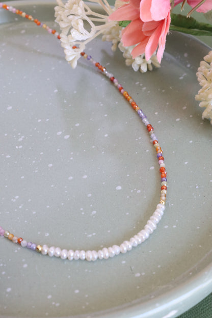 24k Gold-Filled Pearl and Gemstone Beaded Necklace | 18"