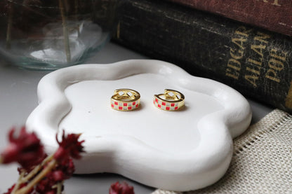 Scarlet Checkerboard Gold-Filled Hoops