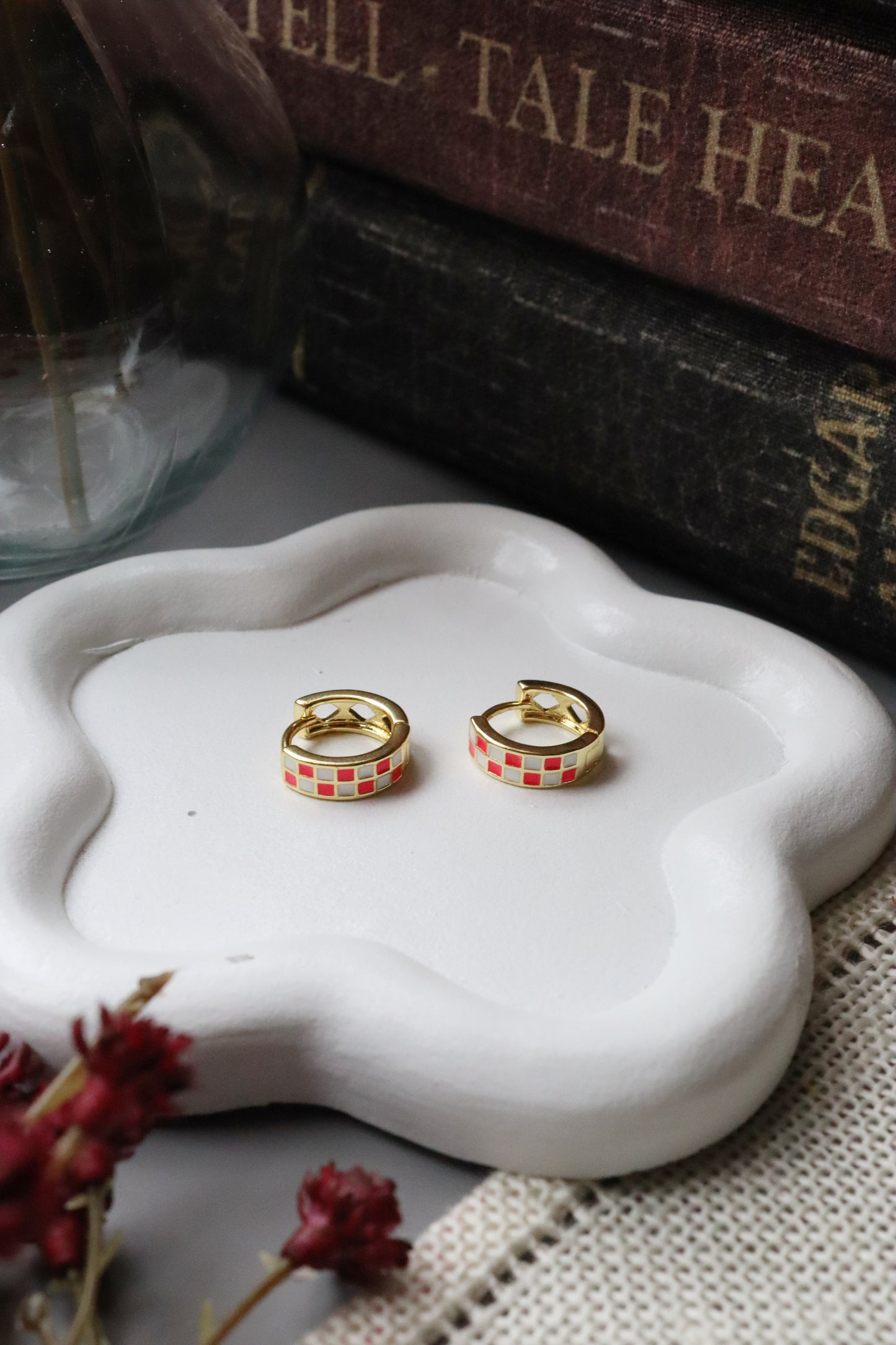 Scarlet Checkerboard Gold-Filled Hoops